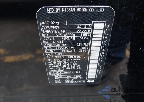 2021 Infiniti Qx50 Luxe z USA, uszkodzony, nr VIN 3PCAJ5BAXMF119203